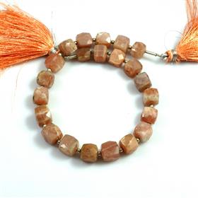Peach Moonstone Cushion Shape Gemstone Beads Briollets 10 Inches Strand