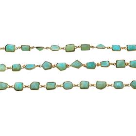 18k Gold Plated Amazonite Fancy Shape Gemstones Sterling Silver Bezel Set Connector Chains