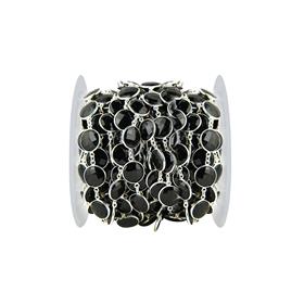 Round Black Onyx Gemstone Bezel Set Connector 925 Sterling Silver Chains