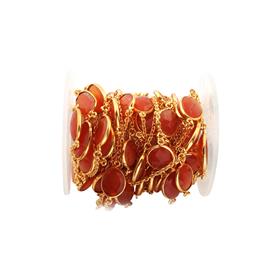 18k Gold Plated Nugget Shape Carnelian Gemstones Bezel Set Connector Silver Chains