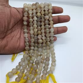 Natural Golden Rutile Faceted Round Gemstone Beads