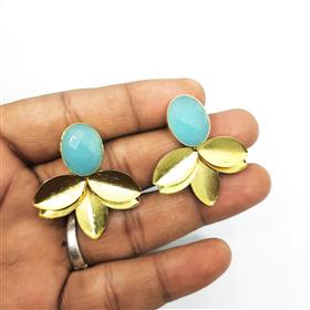 Wholesale Aqua Chalcedony Gemstone Flower Stud Earrings