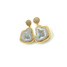 Wholesale White Window Geodes Gemstones with CZ Dangle Earrings