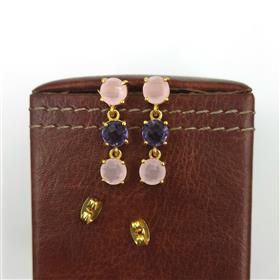 Wholesale Rose Quartz and Amethyst Round Multi Gemstone Stud Earrings