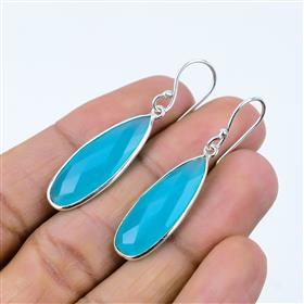 Wholesale Aqua Chalcedony Pear Gemstone Dangle Earrings