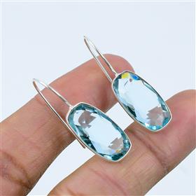 Wholesale Cushion Shape Swiss Blue Topaz Hook Earrings