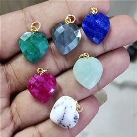 18k Gold Plated 925 Sterling Silver Heart Shape Gemstone Pendants