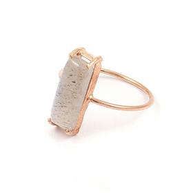 Black Rutile Rectangle Shape Prong Set Gemstone Silver Rings