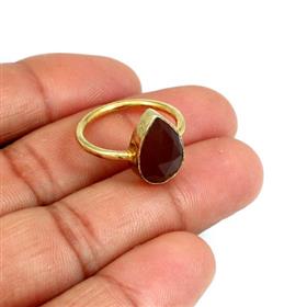 18k Gold Plated Carnelian Pear Shape Gemstone Bezel Set Rings
