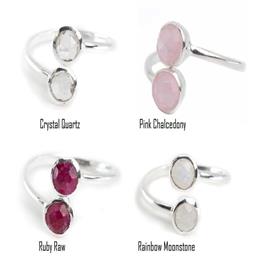 925 Sterling Silver Crystal Quartz Adjustable Bezel Set Ring