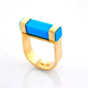 Stylish 18k Gold Plated Rectangle Box Gemstone Silver Ring