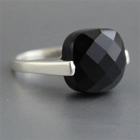925 Sterling Silver Balck Onyx Cushion Shape Gemstone Prong Set Rings