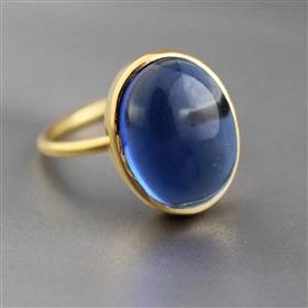 18k Gold Plated Iolite Quartz Oval Shape Gemstone Bezel Set Sterling Silver Ring