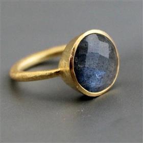 18k Gold Plated Round Labradorite Gemstone Bezel Sterling Silver Ring