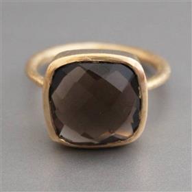 Smoky Quartz Cushion Shape Gemstone Bezel Set Silver Ring Jewelry
