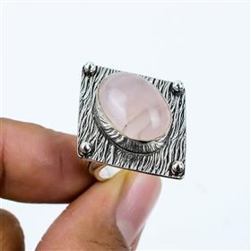 Natural Rose Quartz Oval Shape Gemstone Boho Ring