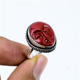 Red Turquoise Face Gemstone Boho Rings,