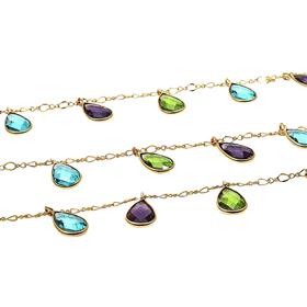 Amethyst, Blue Topaz and Peridot Quartz Mix Gemstones Bezel 925 Sterling Silver Chains