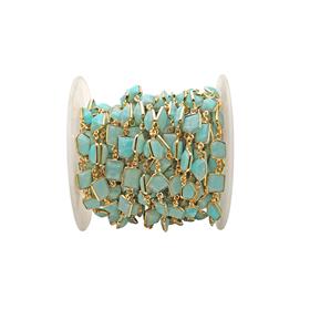 18k Gold Plated Amazonite Fancy Shape Gemstones Sterling Silver Bezel Set Connector Chains