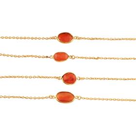18k Gold Plated Nugget Shape Carnelian Gemstones Bezel Set Connector Silver Chains