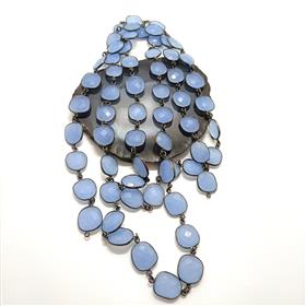 Wholesale Blue Chalcedony Nuggets Gemstone Bezel Continuous Chains