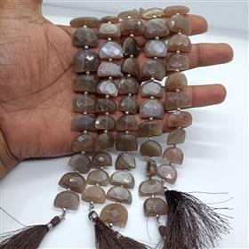 Natural D Shape Faceted Gray Moonstone Gemstone Beads