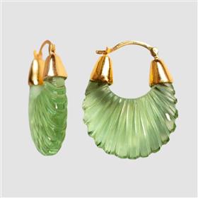 Peridot Quartz Carved Gemstone Fancy Shape Dangle Earrings