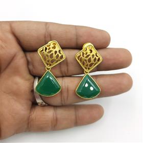 Wholesale Green Onyx Trillion Shape Gemstone Dangle Earrings