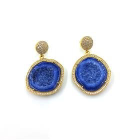 Wholesale Blue Geodes with CZ Gemstones Dangle Stud Earrings
