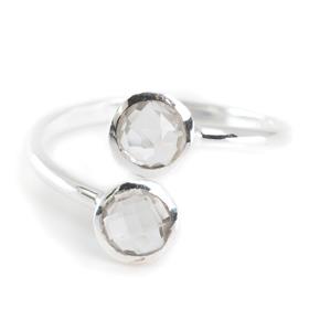 925 Sterling Silver Crystal Quartz Adjustable Bezel Set Ring