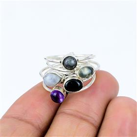 Natural Multi Gemstone Silver Band Rings