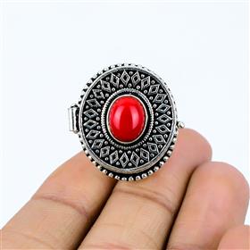 Natural Red Coral Gemstone Silver Rings